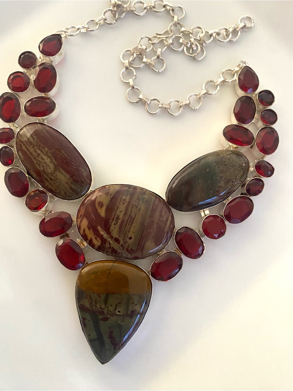 Large Jasper Statement Bib Necklace